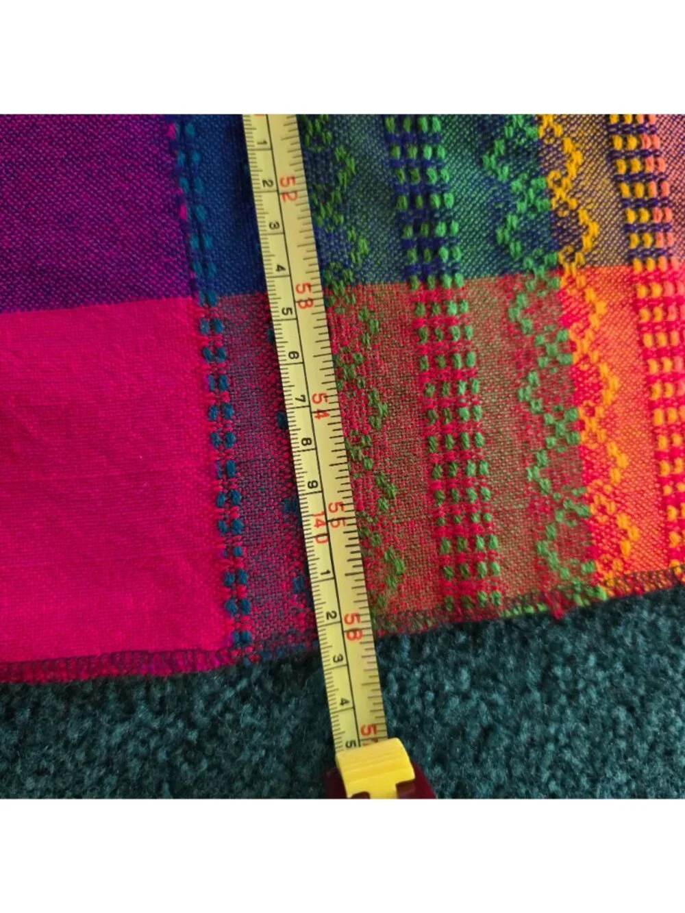 Vtg Rainbow Handwoven Plaid Throw Blanket Fringe Vibrant Multicolor Stripe 65x58